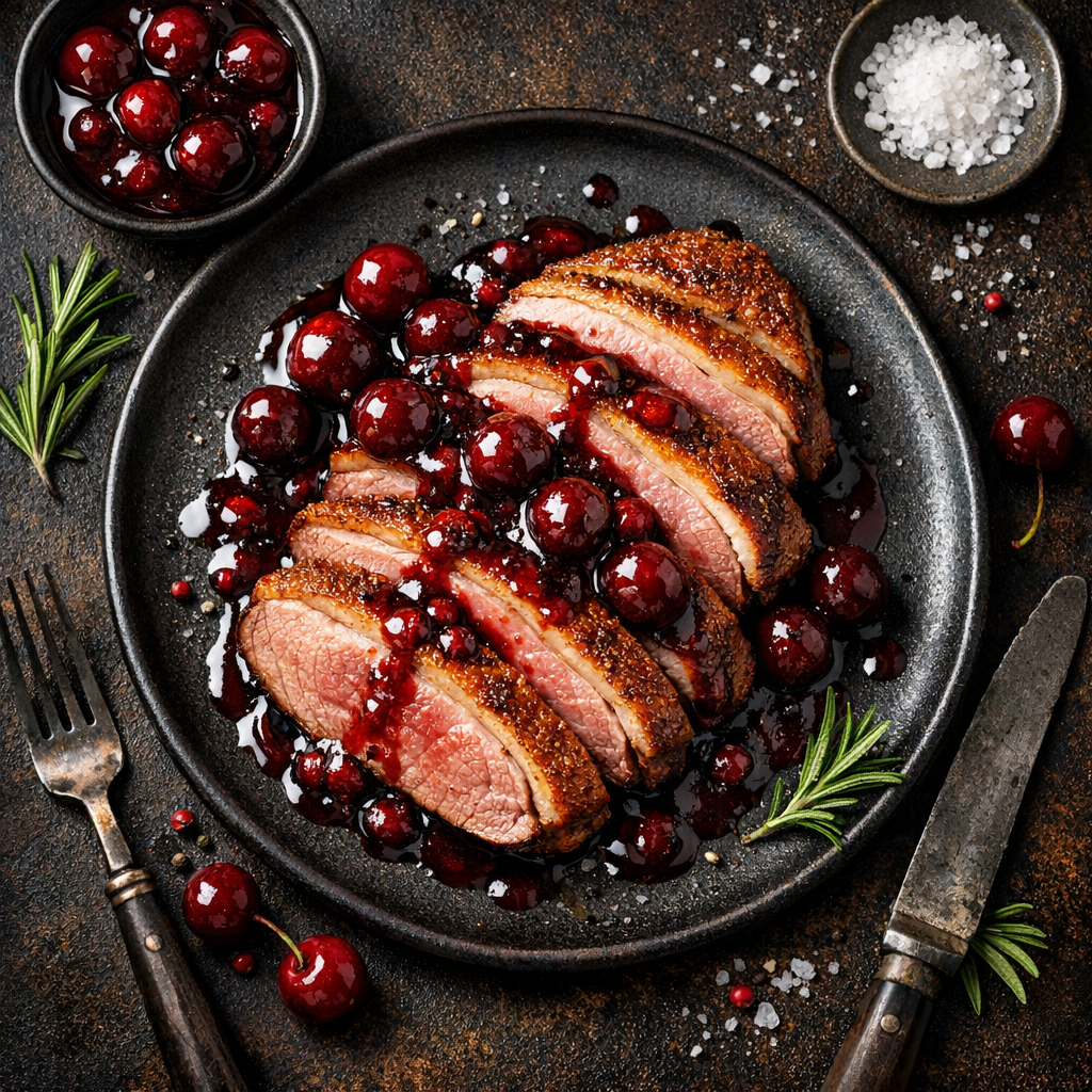Magret de canard aux cerises
