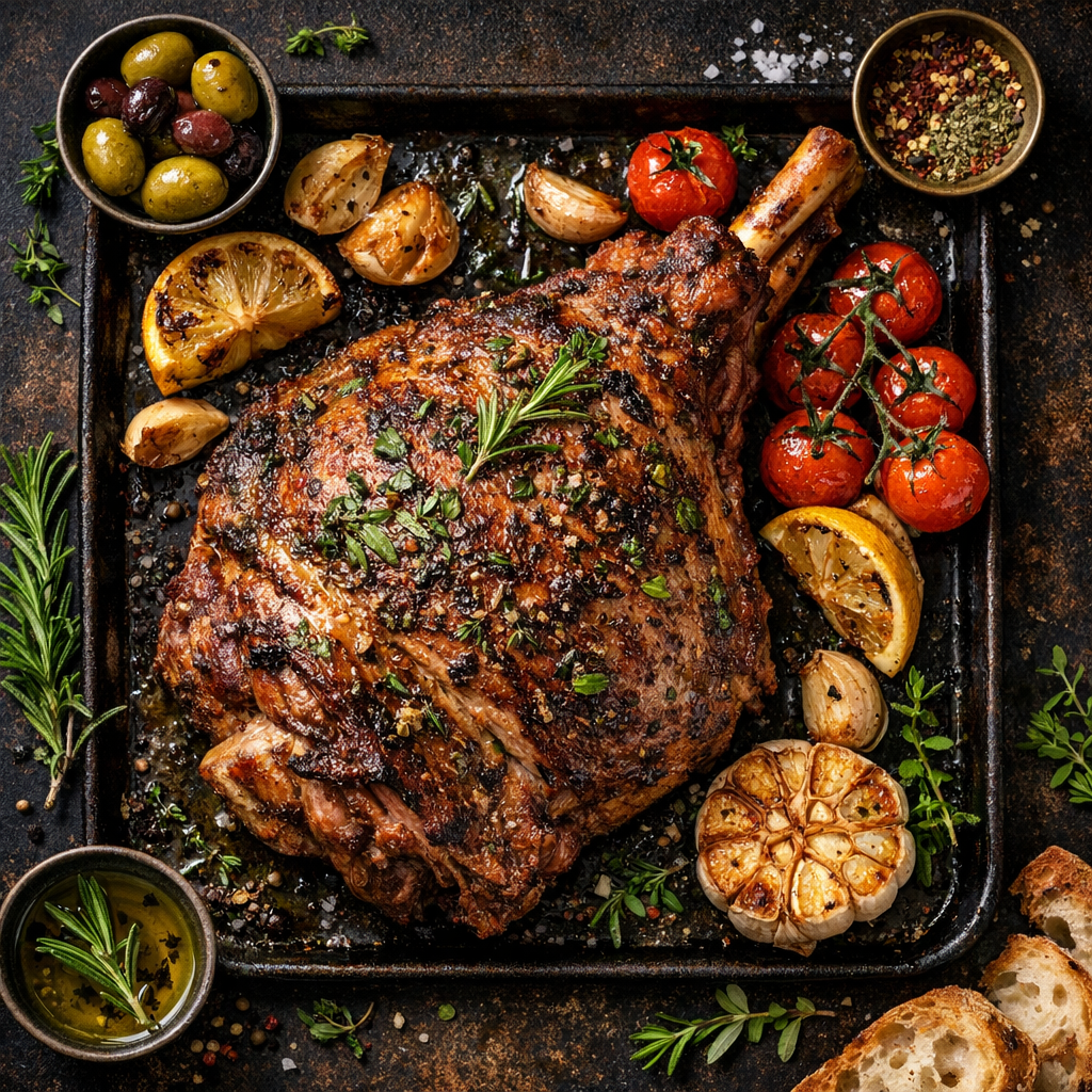 Agneau rôti aux herbes méditerranéennes