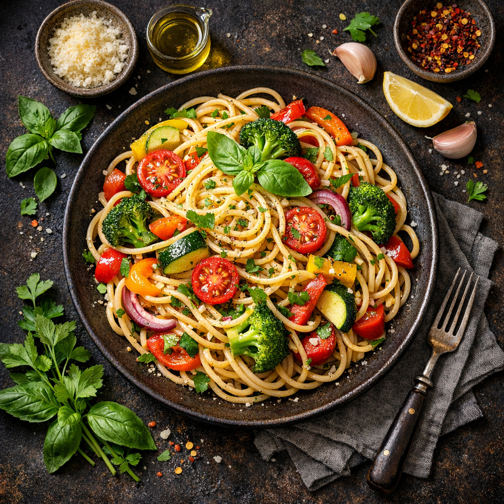 Pâtes aux légumes et herbes