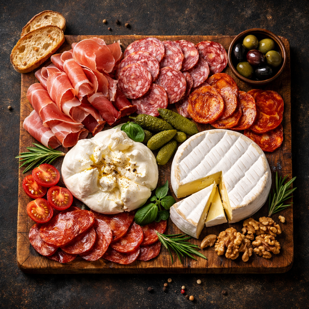 Plateau de charcuterie et fromages pâtes