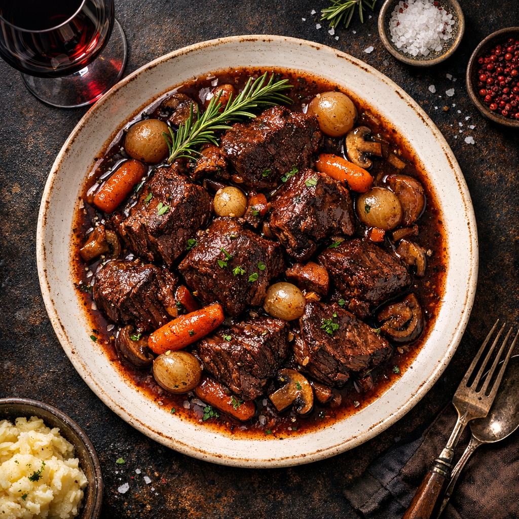 Boeuf braisé au vin rouge