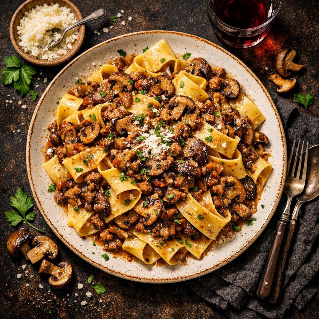 Pâtes à la ragù de champignons