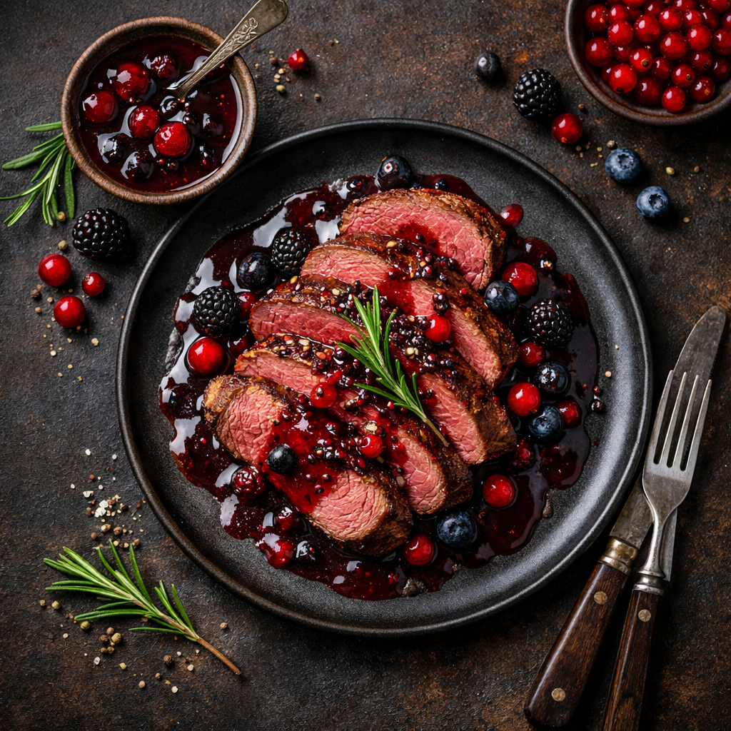 Venaison avec sauce aux baies