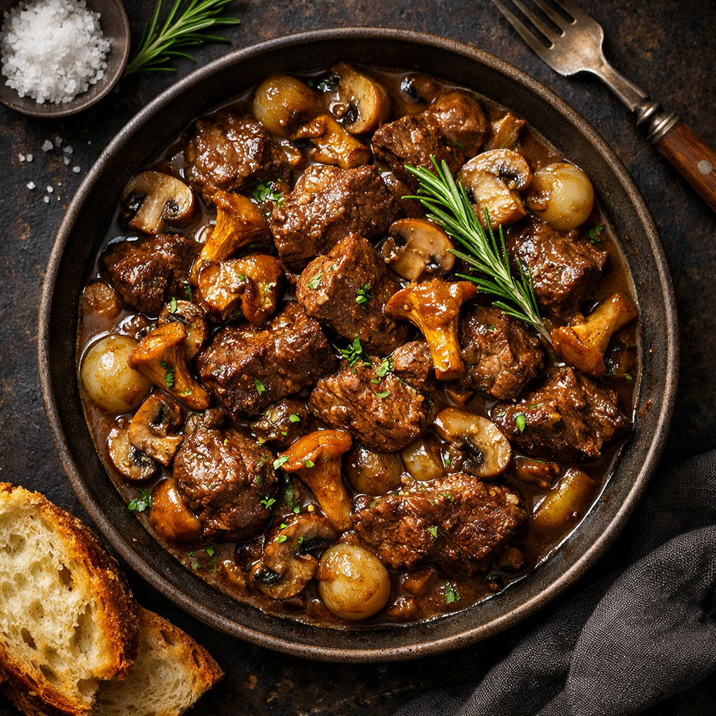 Civet de chevreuil aux champignons