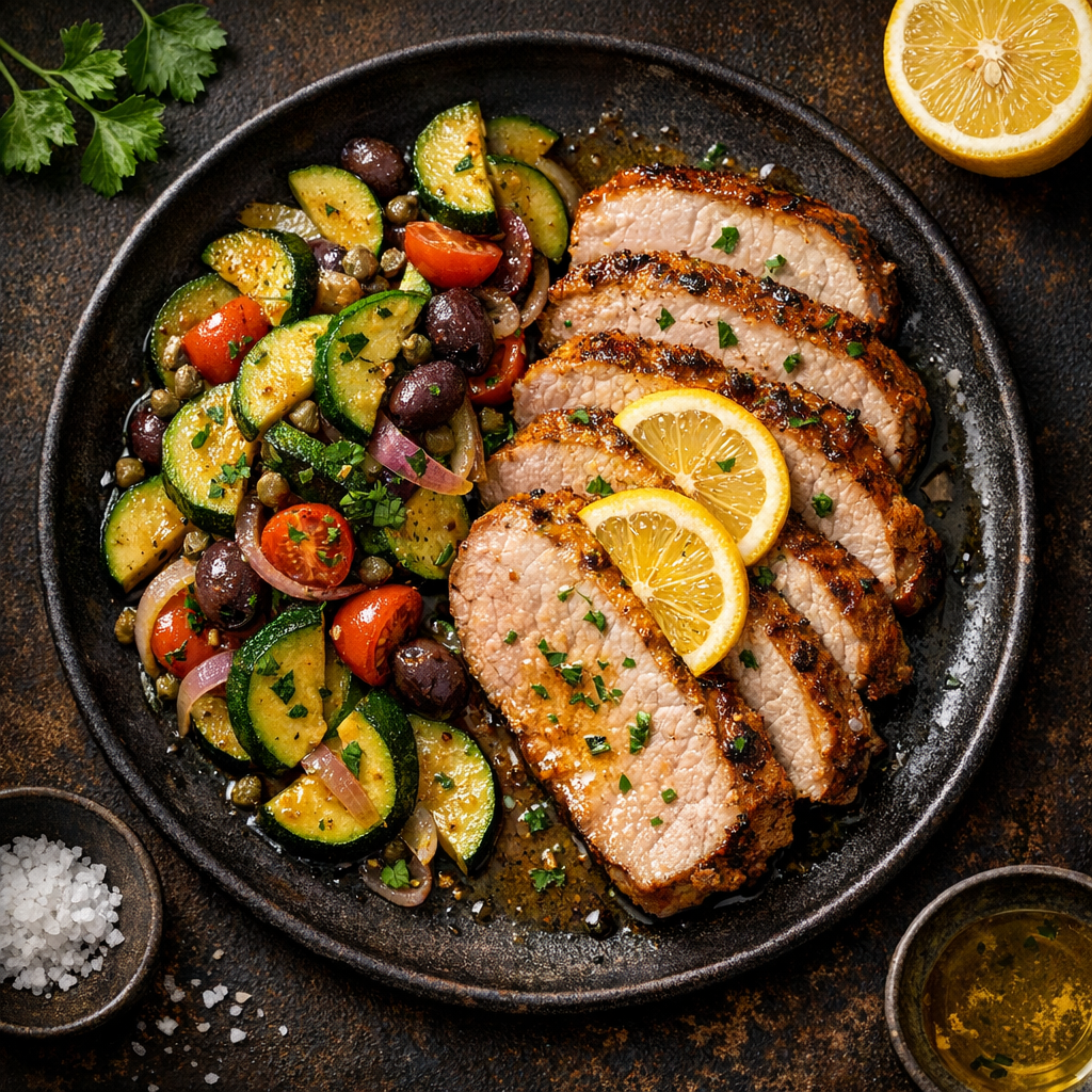 Longe de porc au citron et courgettes à la niçoise