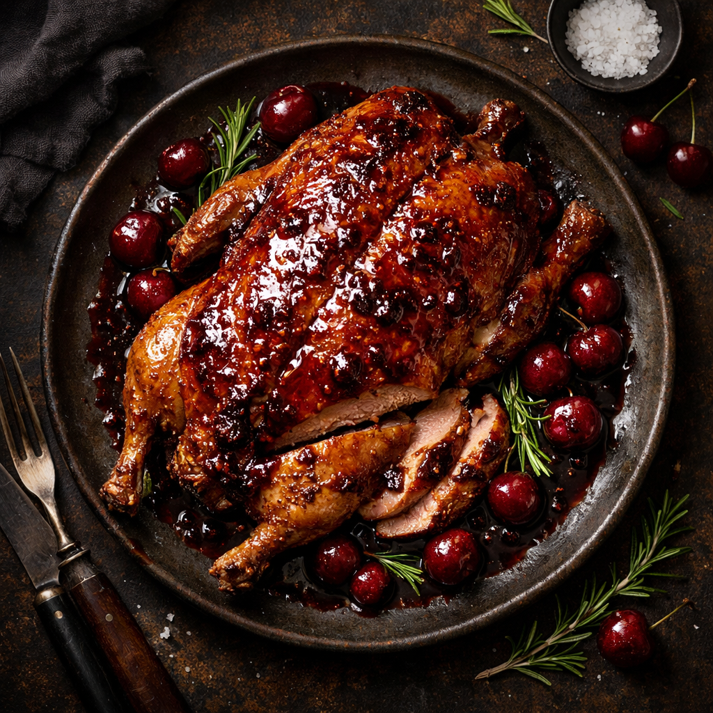 Canard rôti avec glaçage aux cerises