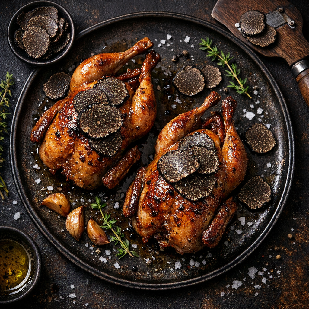 Caille rôtie à la truffe noire