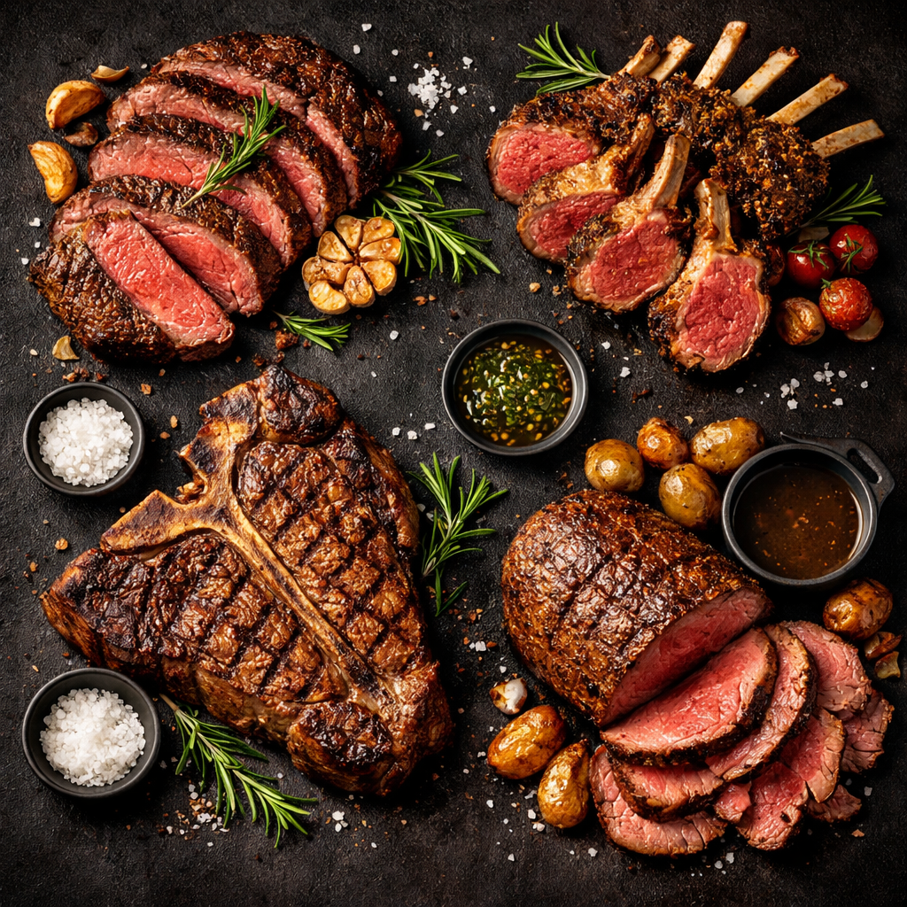 Rotes Fleisch und Braten