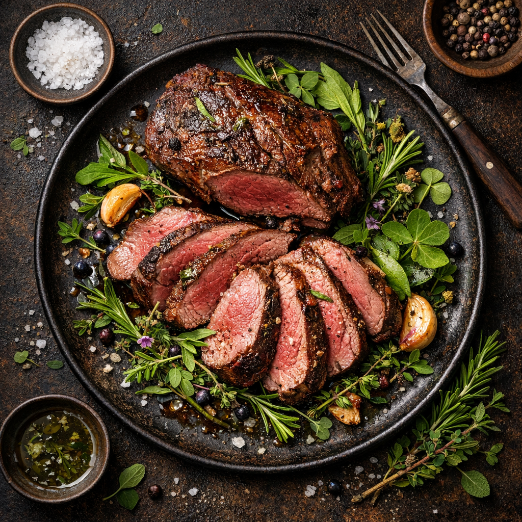 Chevreuil Rôti aux Herbes Sauvages