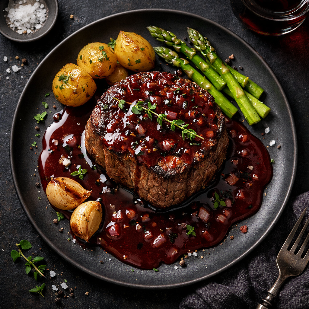 Filet de boeuf à la sauce rouge