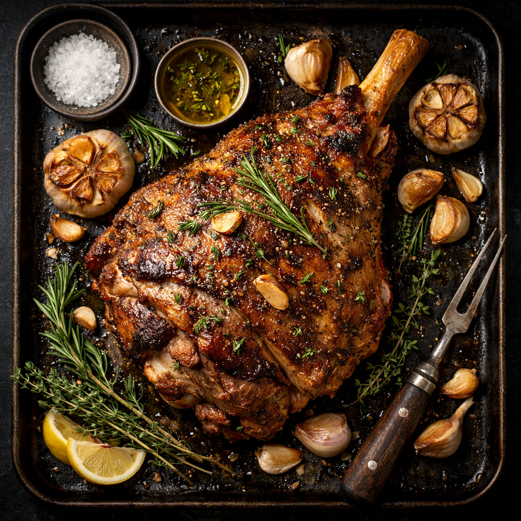 Agneau rôti à l'ail et aux herbes