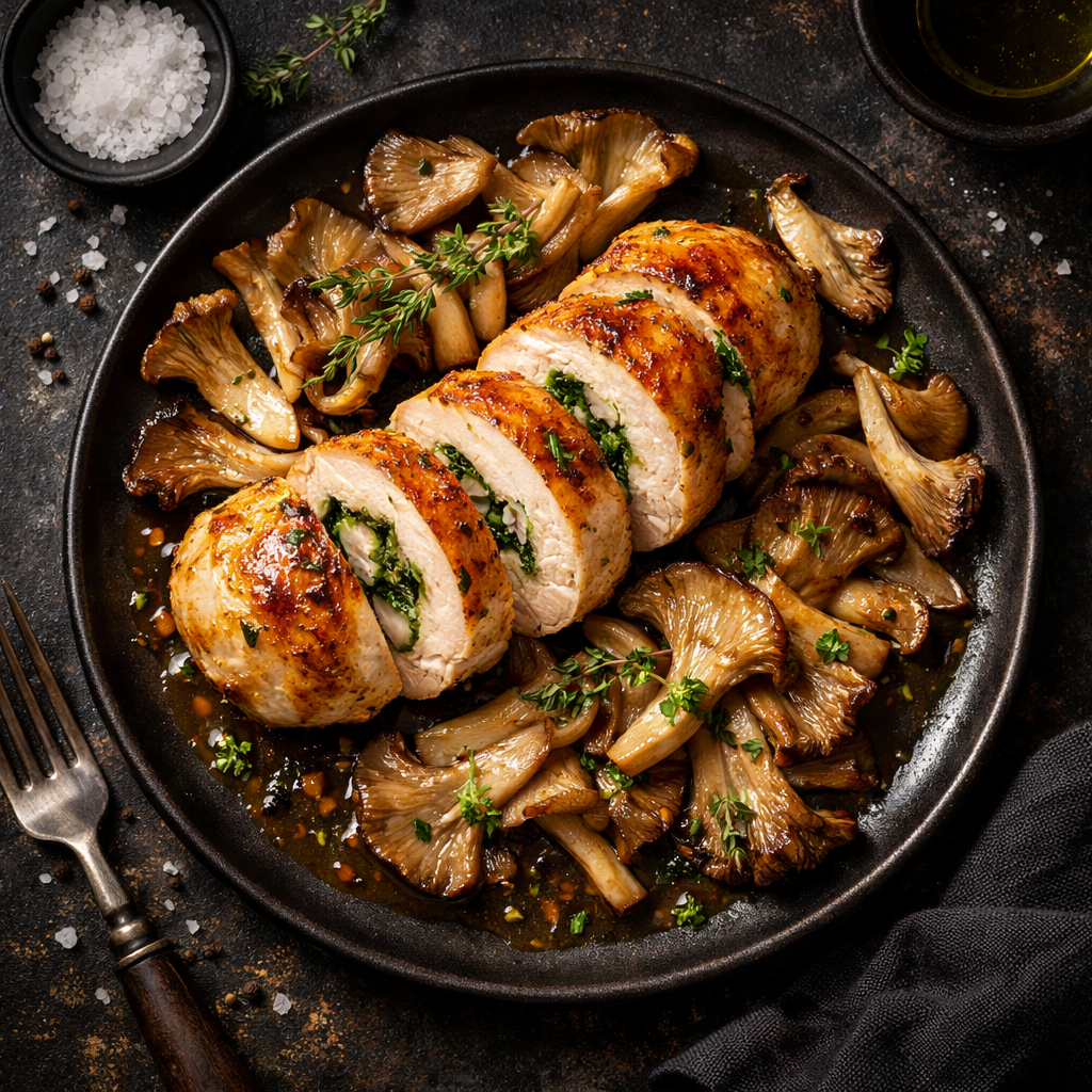 Ballottine de poulet aux pleurotes