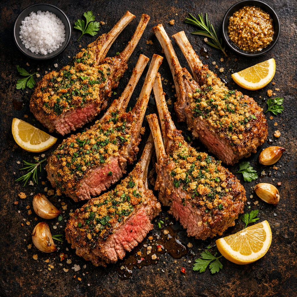 Côtelettes d'Agneau Croûtées aux Herbes