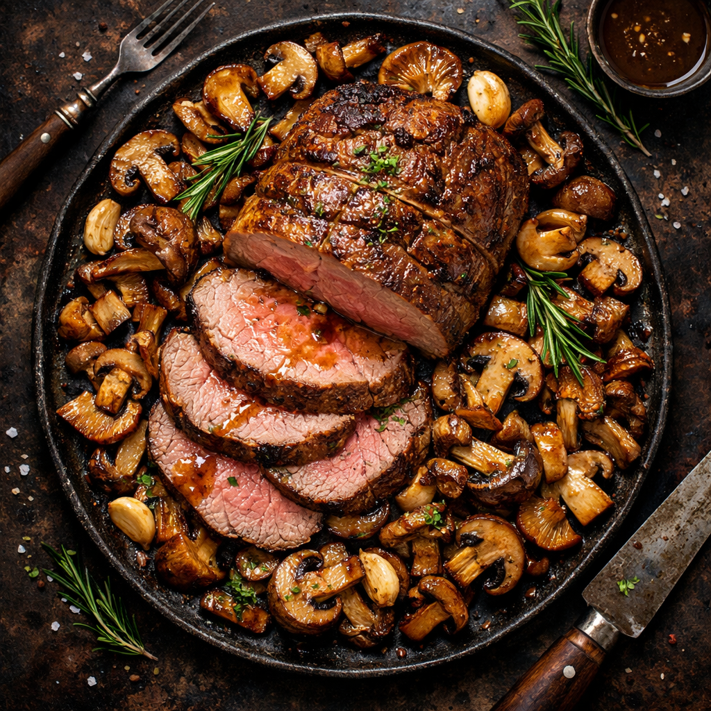 Veau rôti aux champignons