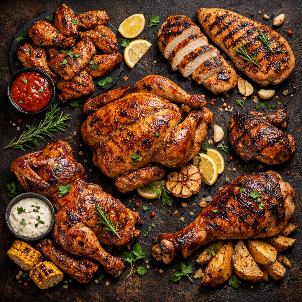 Volaille grillée et rôtie