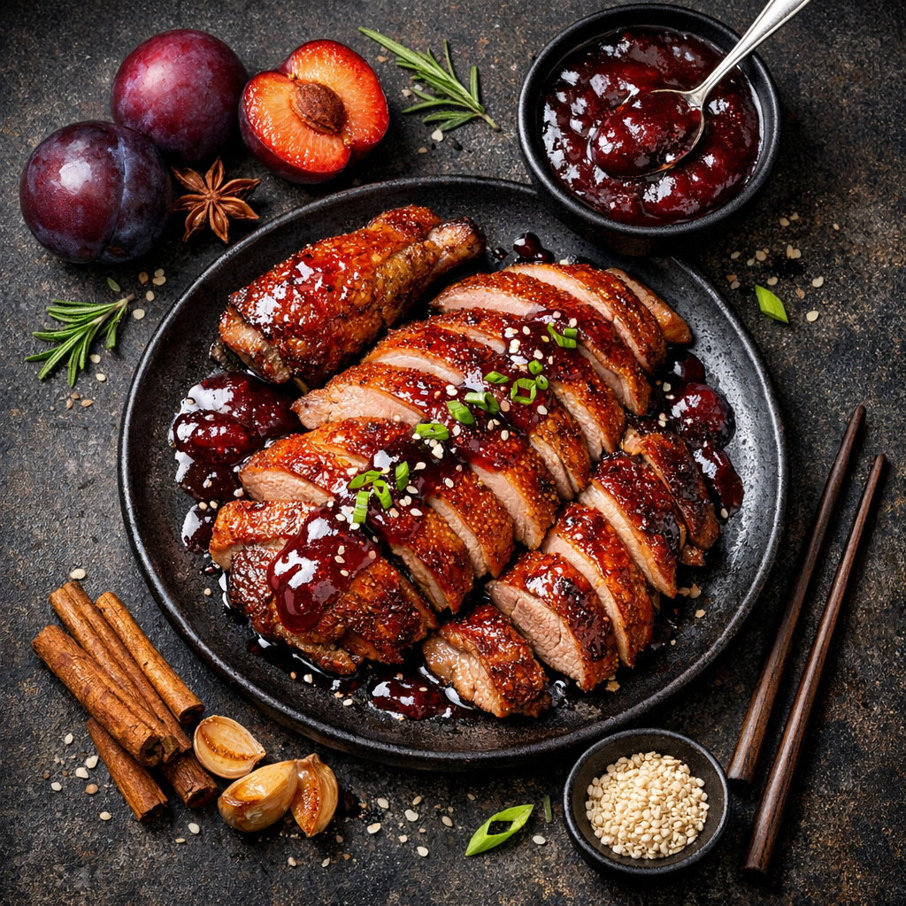 Canard rôti sauce aux prunes