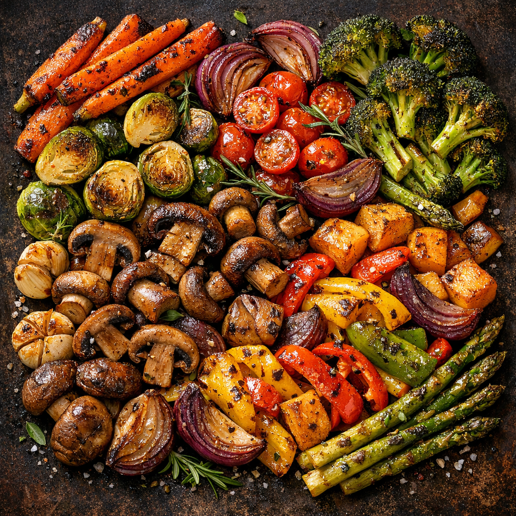 Légumes rôtis et champignons