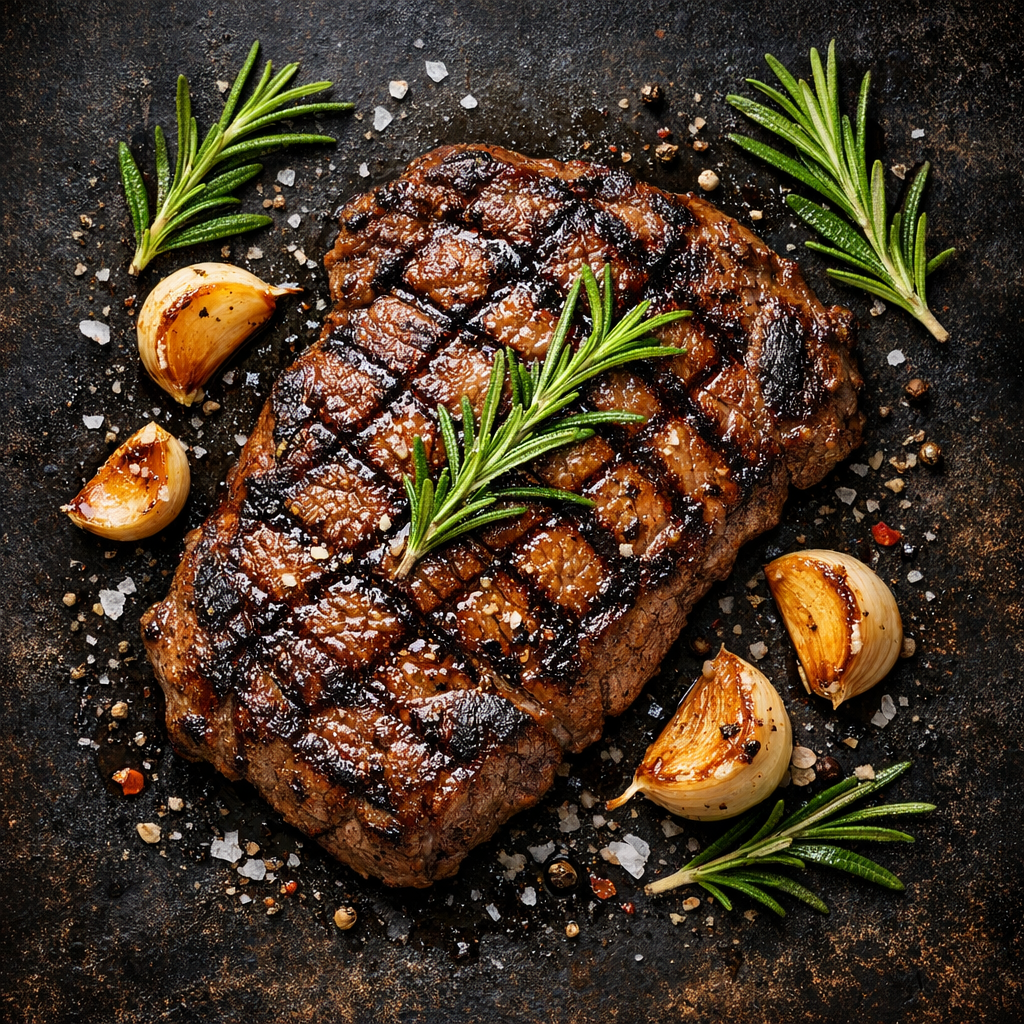 Steak grillé aux herbes de Provence et ail