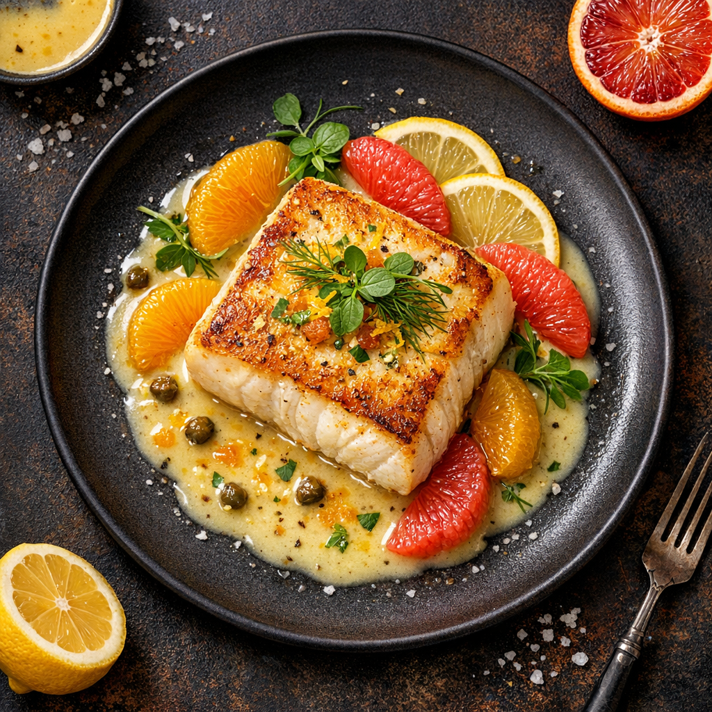 Flétan Poêlé au Beurre Blanc Agrumé
