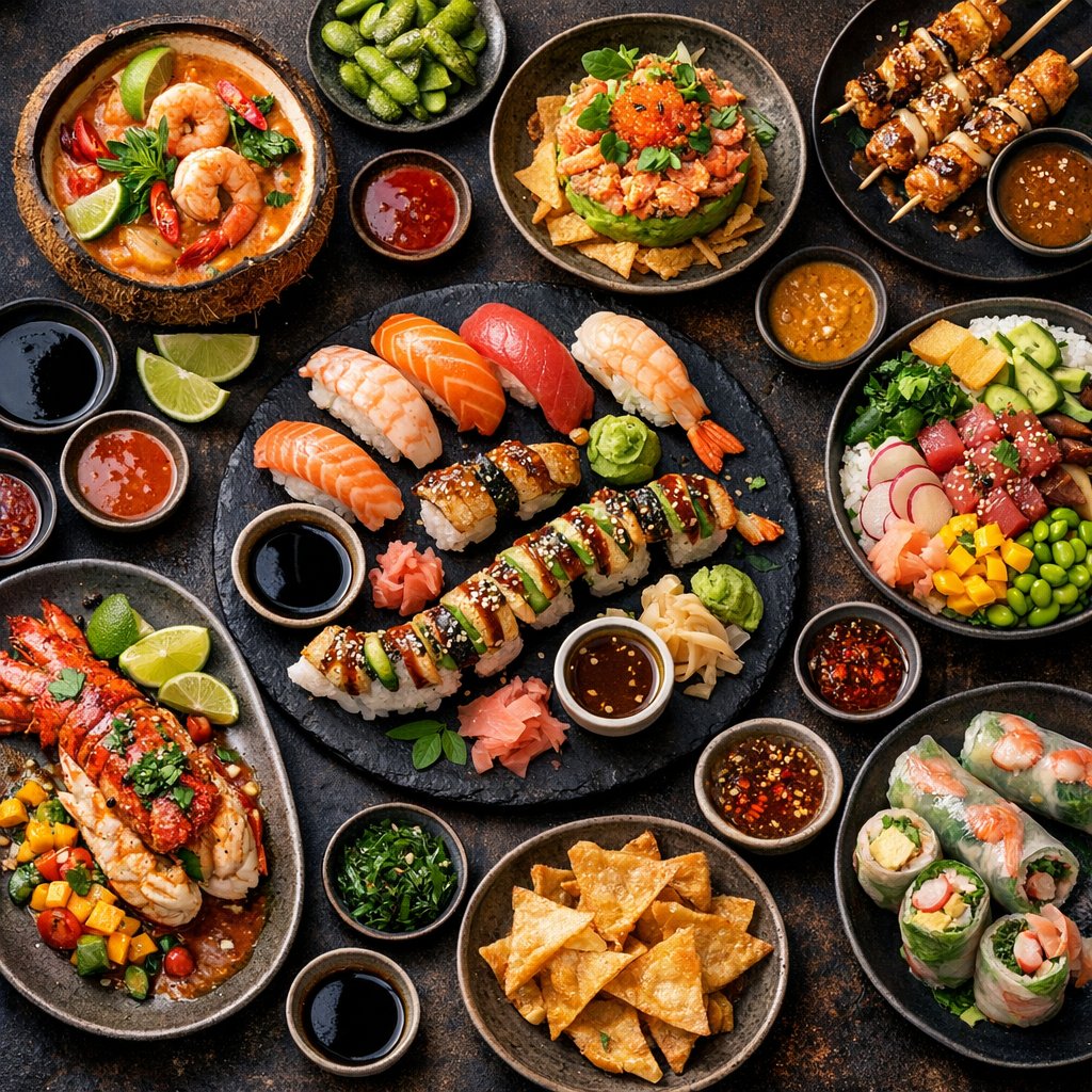 Plats exotiques et sushi