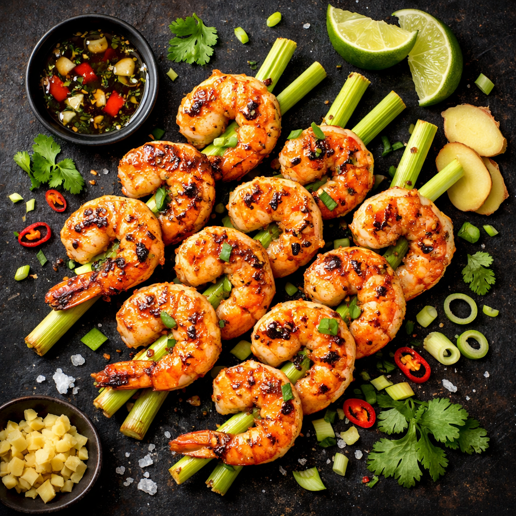 Crevettes Grillées à la Citronnelle et Gingembre