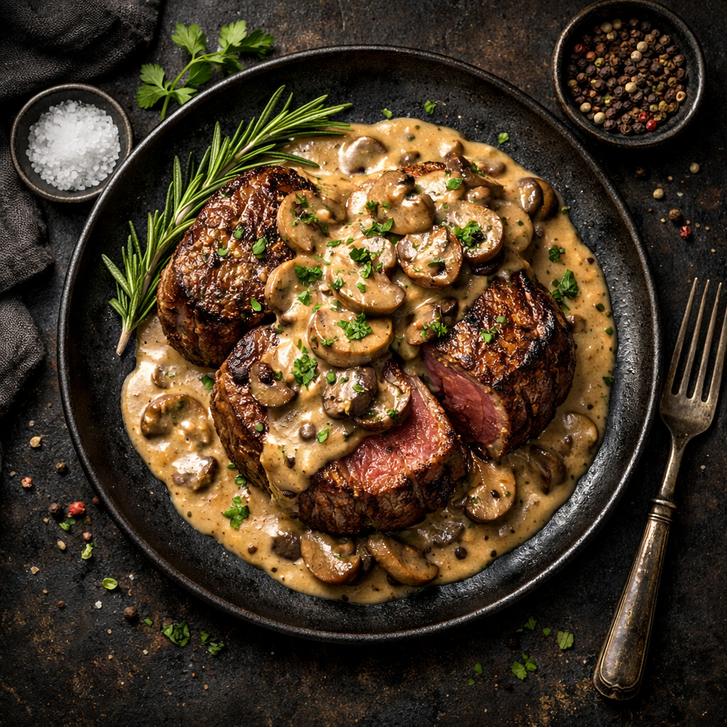 Filet de bœuf sauce aux champignons