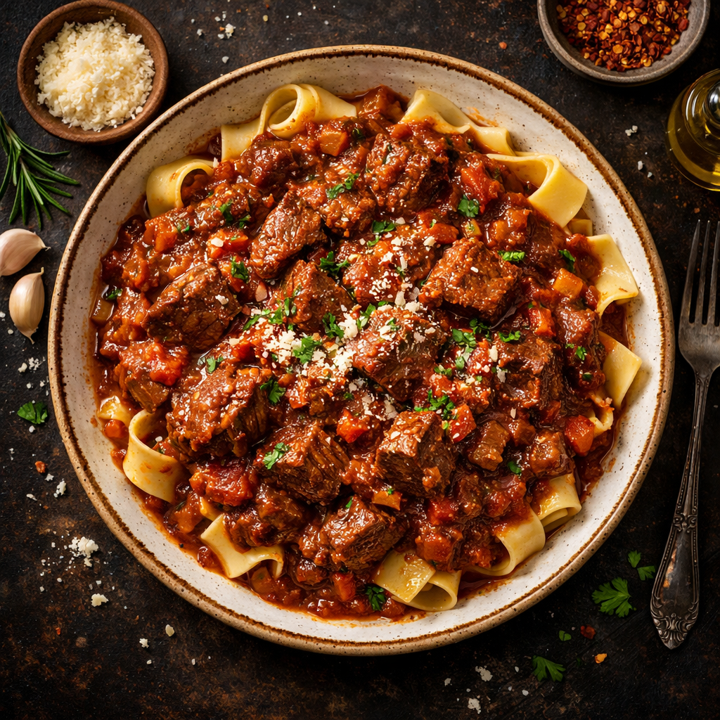 Geschmortes Rinderfleisch-Ragù