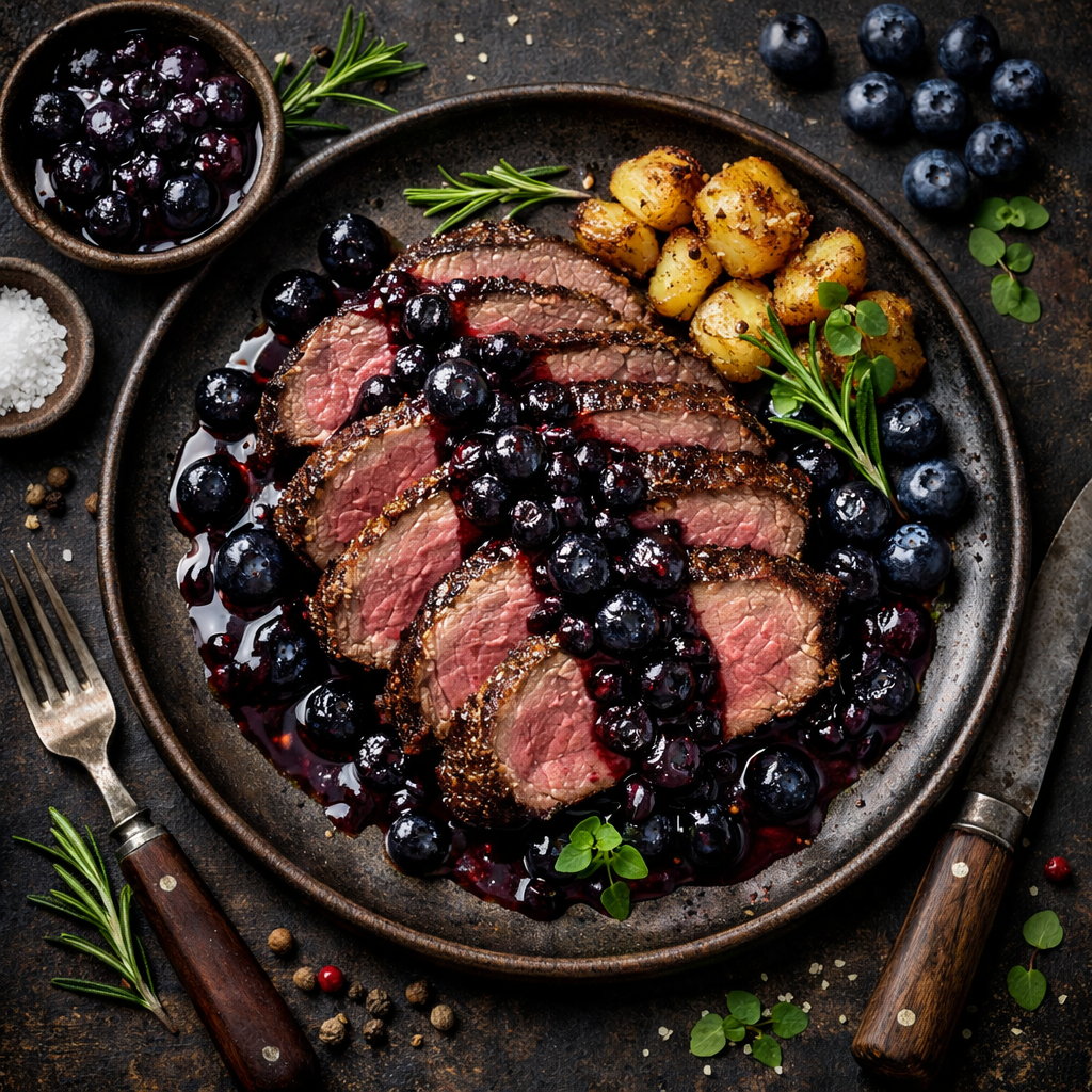 Sanglier avec compote de myrtilles