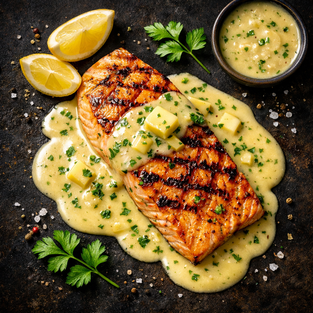 Saumon grillé à la sauce beurre
