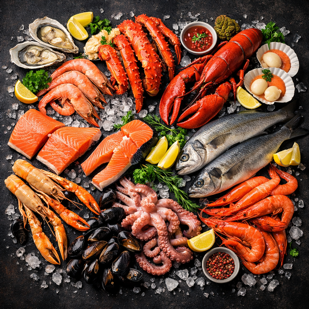 Fruits de mer frais et crustacés