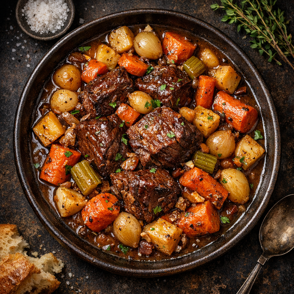 Boeuf braisé aux légumes racines