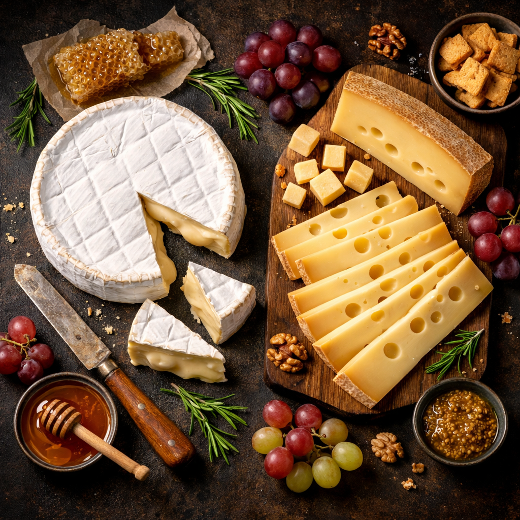 Sélection de fromages Brie et Gruyère