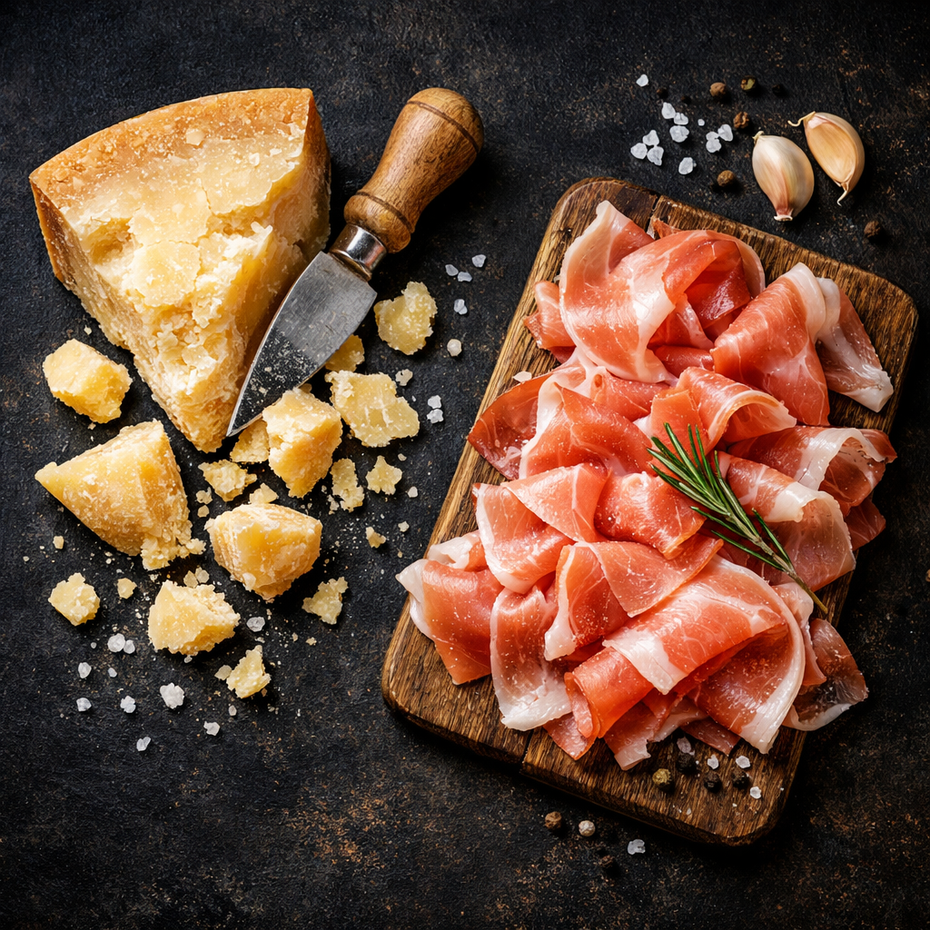 Gereifter Parmesan und Prosciutto