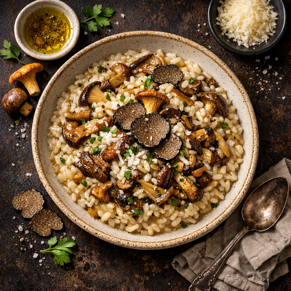 Risotto aux champignons de forêt et huile de truffe
