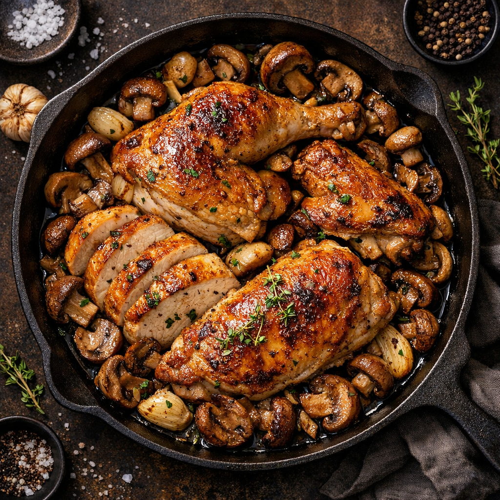 Poulet rôti aux champignons