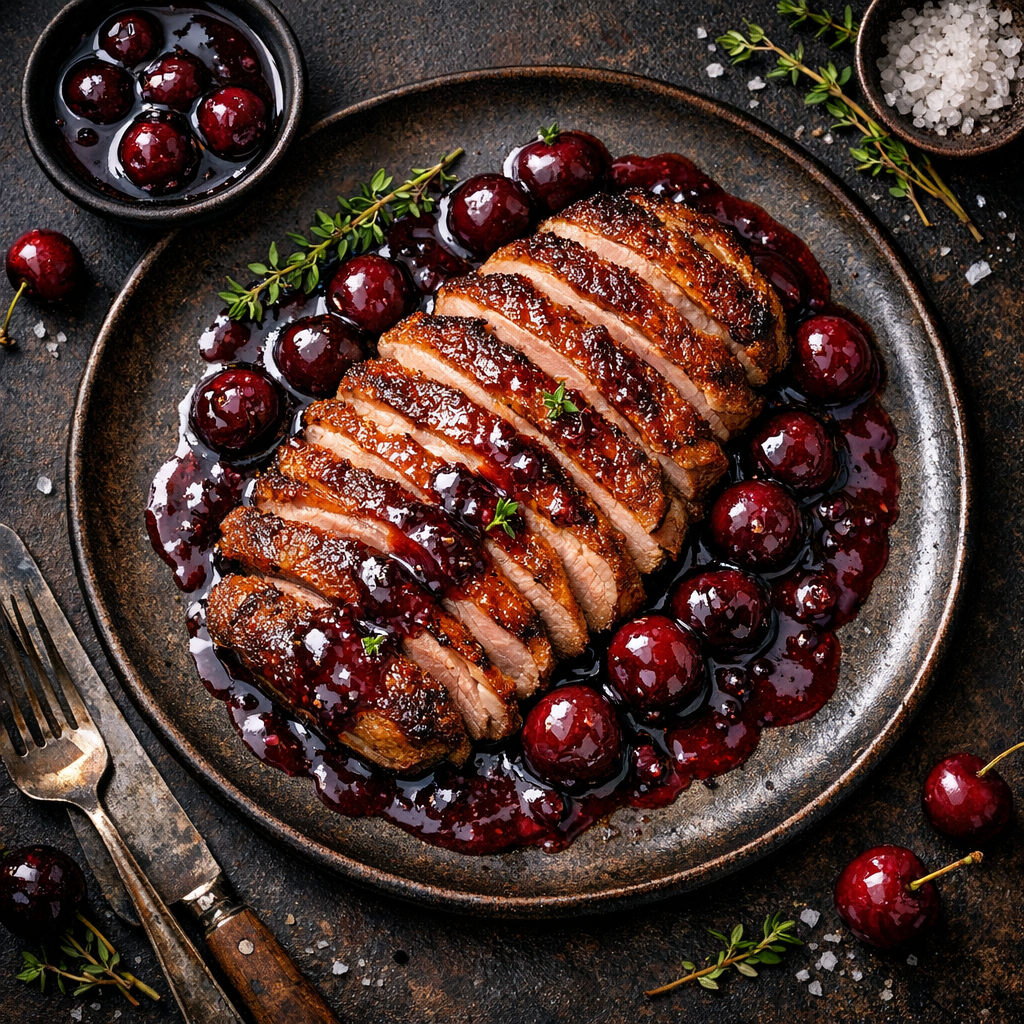 Canard rôti avec réduction de cerise
