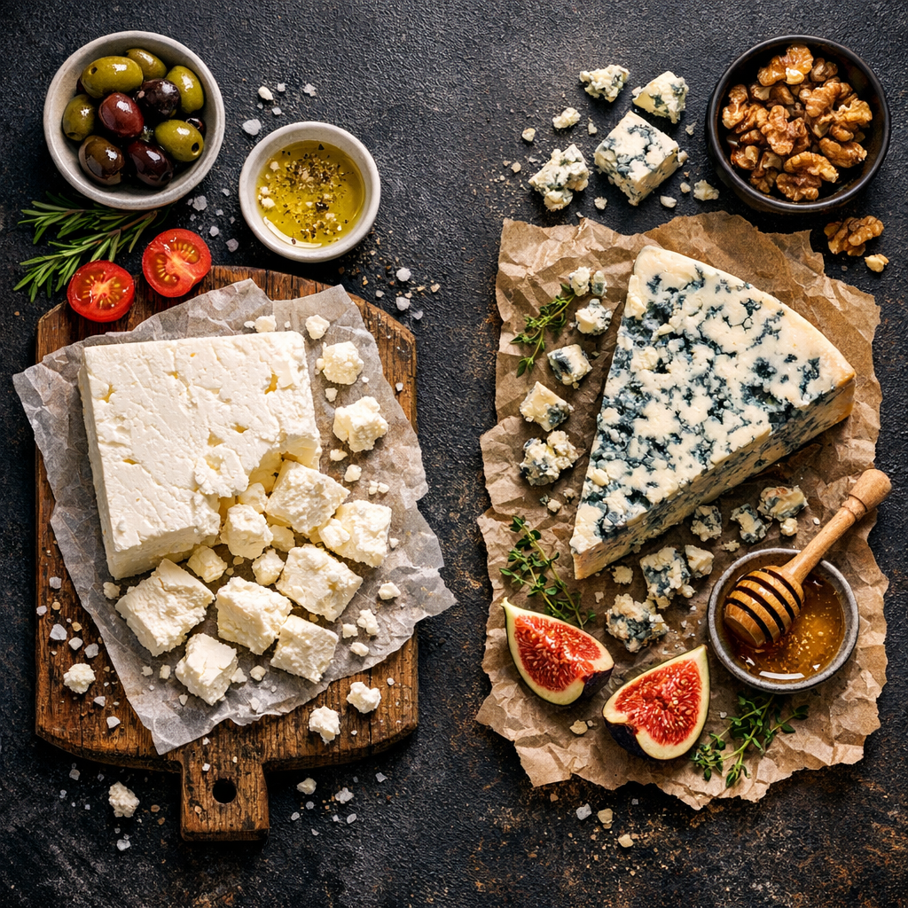 Fromage feta et fromage bleu