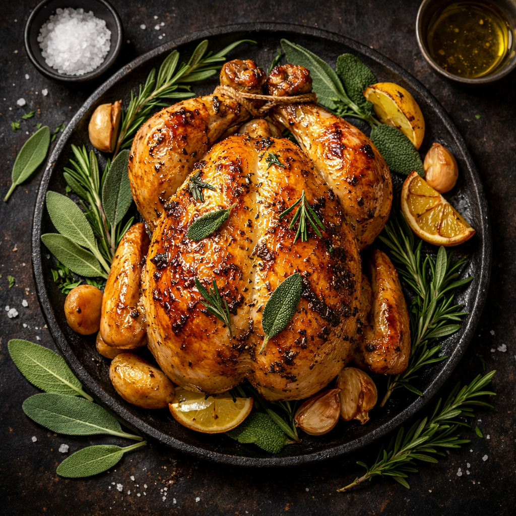 Poulet Rôti à la Sauge et au Romarin