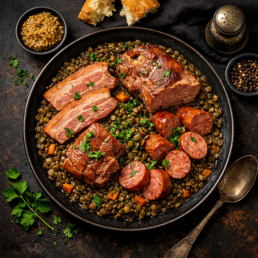 Maiale salato con lenticchie