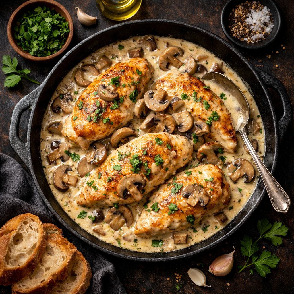 Poulet à la Crème et Champignons