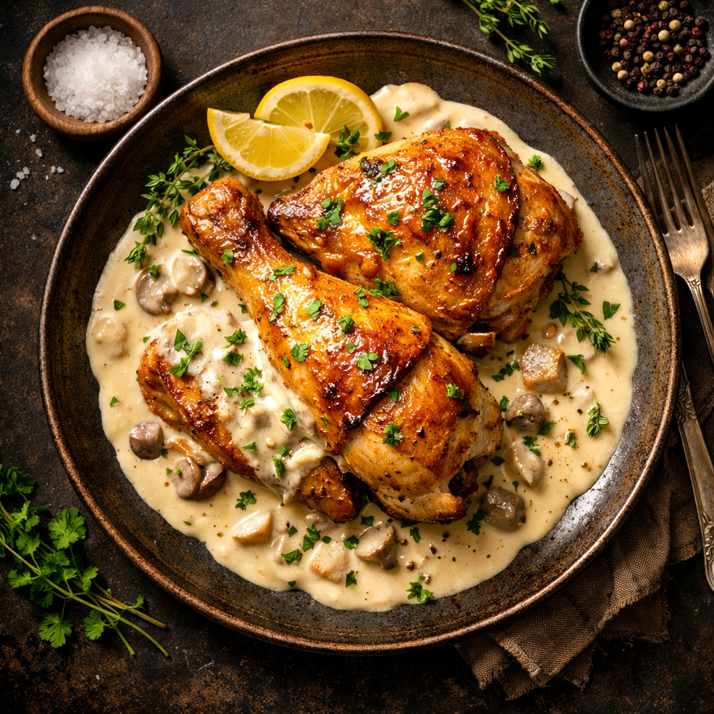Poulet rôti à la crème