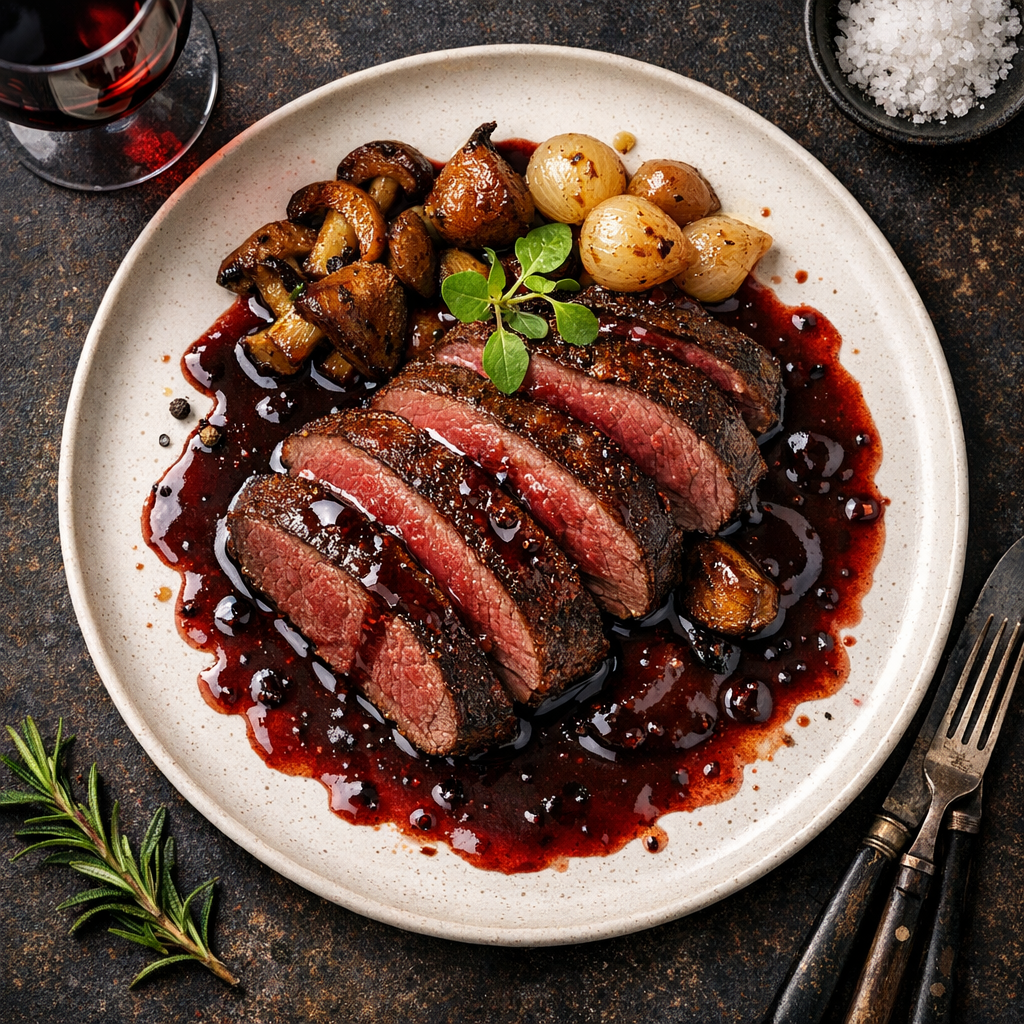 Filet de chevreuil en sauce vin rouge