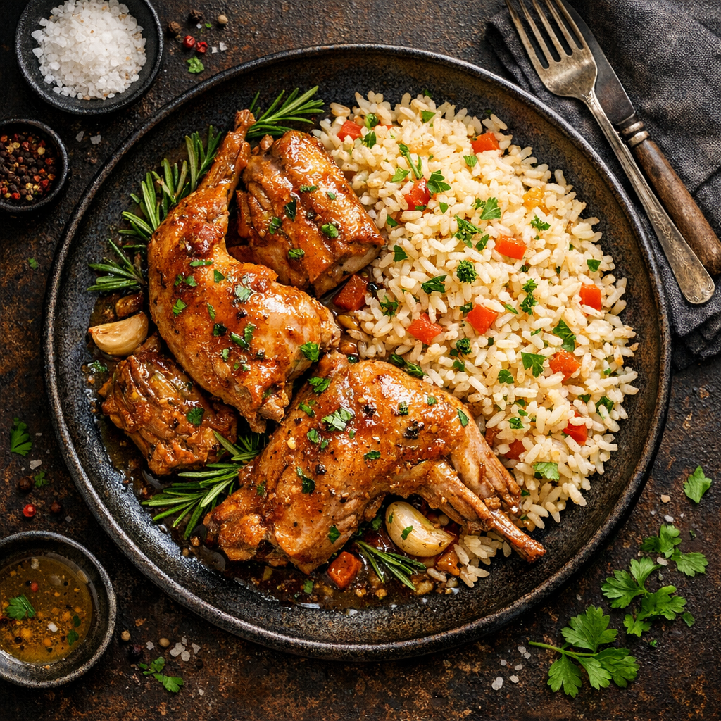 Conejo con Arroz