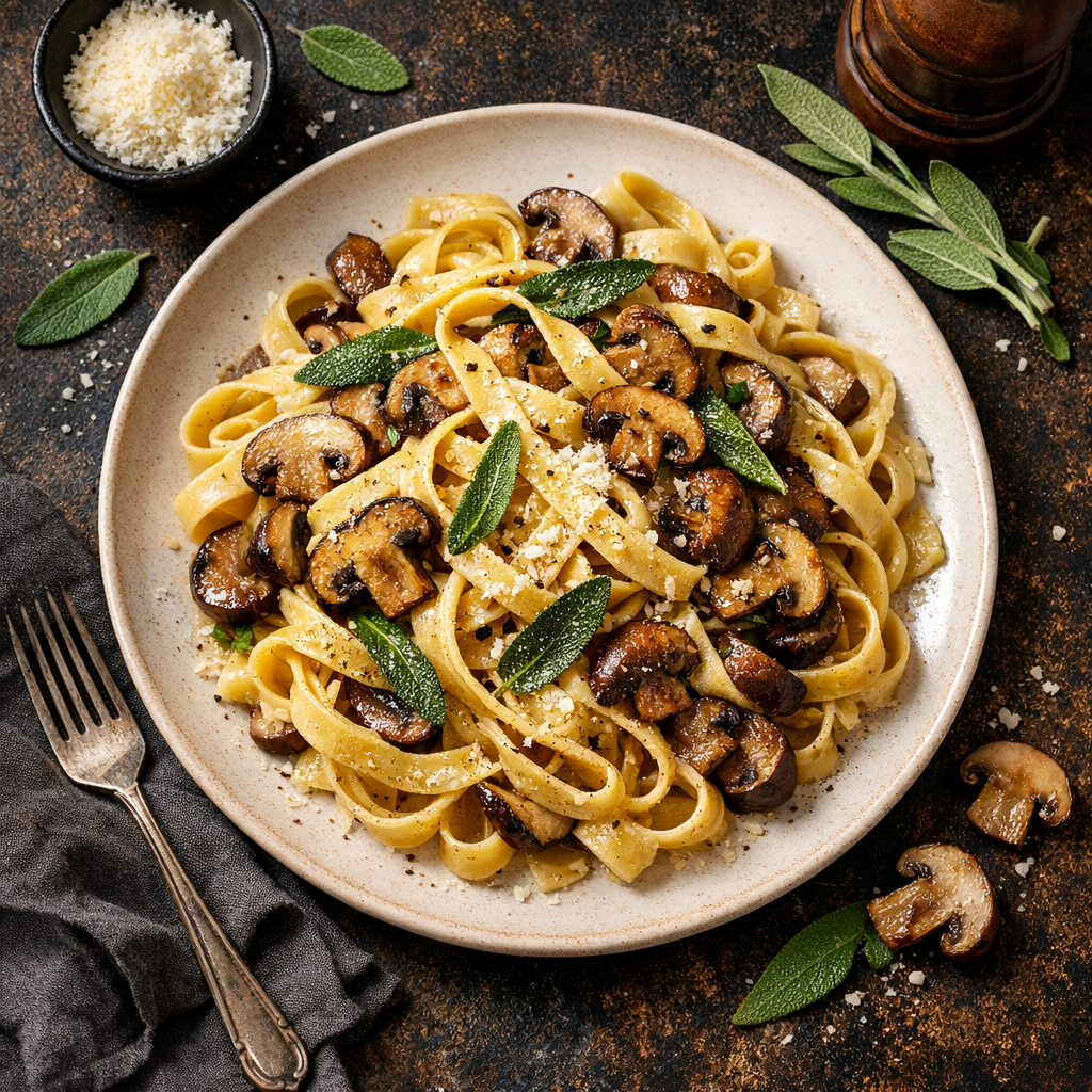 Pâtes aux champignons et sauge