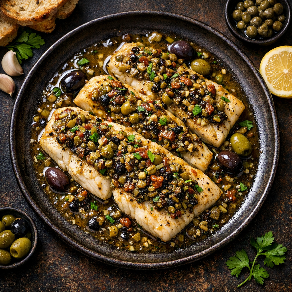Poisson à la sauce tapenade