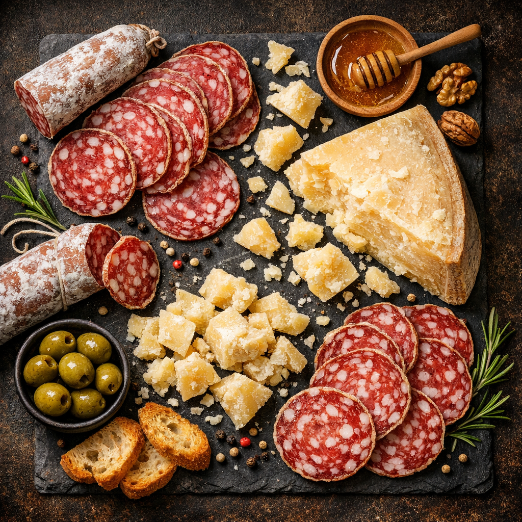 Salami et fromage affiné