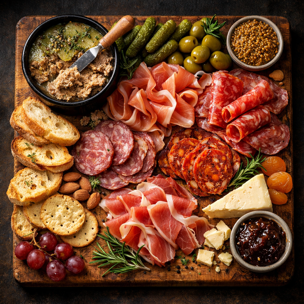 Plateau de charcuterie avec pâté et viandes fumées