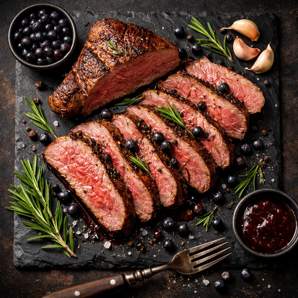 Chevreuil rôti aux baies de genièvre