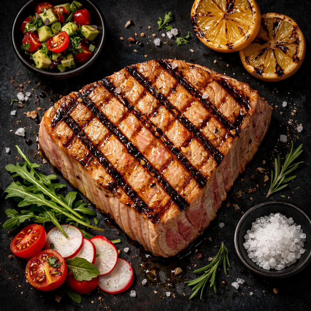 Steak de thon grillé