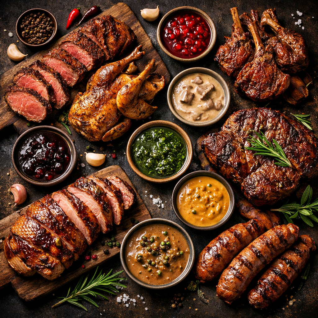 Gibier et viande avec sauces